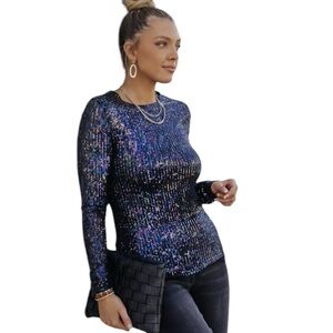 🦋Free People Gold Rush Long Sleeve Top in Size-Small Black Combo